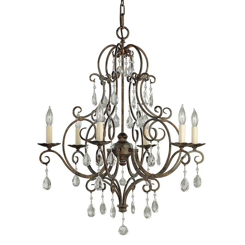 Люстра бронзового цвета с 6-ю лампами и подвесками из оптического стекла в классическом стиле Feiss Бронза Кремовый Прозрачное Стекло в Тюмени | Loft Concept 