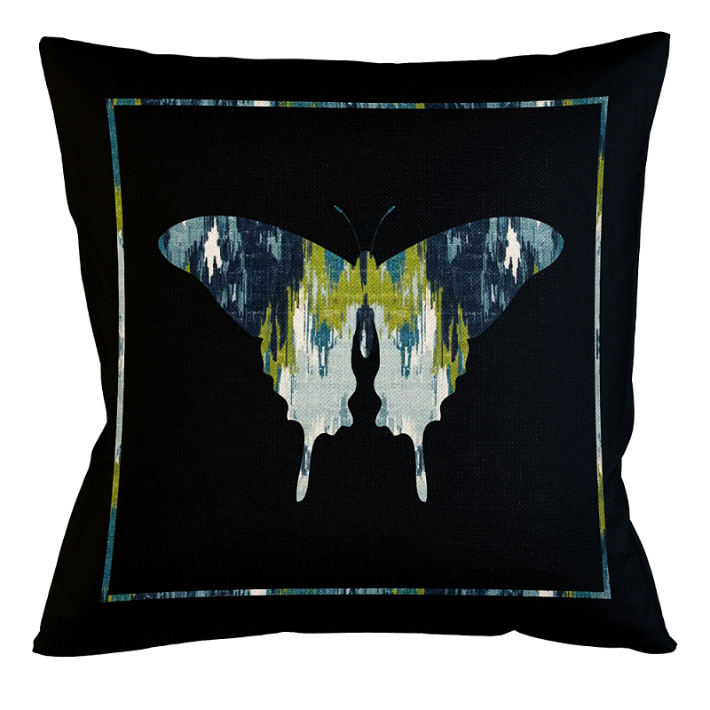 Подушка декоративная бабочка сине-зеленый узор Ikat Pattern Синий Бежевый Черный Зеленый Подушка декоративная бабочка сине-зеленый узор Ikat Pattern Синий Бежевый Черный Зеленый в Тюмени | Loft Concept