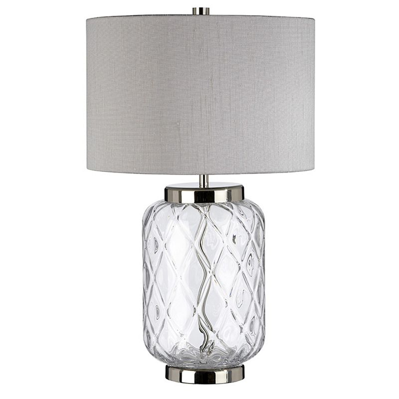 Настольная лампа с цилиндрическим абажуром и прозрачным стеклянным основанием Quintiesse Никель Темно-синий Прозрачное Стекло Серый в Тюмени | Loft Concept 