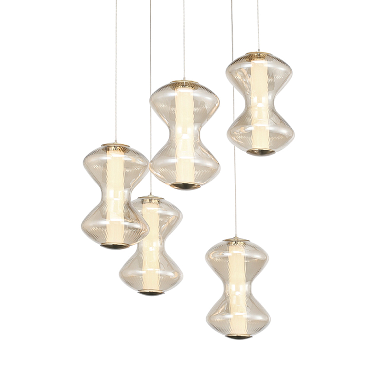 Люстра светодиодная с стеклянными волнообразными плафонами Amphora of Light Коньяк Золотой в Тюмени | Loft Concept 