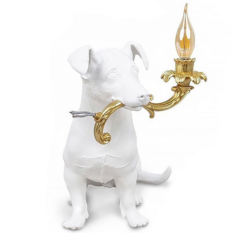 Настольная лампа в виде щенка Puppy White Table Lamp Белый Золотой Настольная лампа в виде щенка Puppy White Table Lamp Белый Золотой в Тюмени | Loft Concept