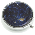 Таблетница карманная круглая с 3-мя отделениями с зеркалом и накладкой из натурального камня Содалит Silver Stone Pillboxes варинант исполнения - 1 | Loft Concept в Тюмени