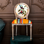 Стул бежевый в разноцветную полоску из натурального бука с изображением птиц и цветов Blooming Red Blue Birds Colorful Stripes Chair варинант исполнения - 5 | Loft Concept в Тюмени