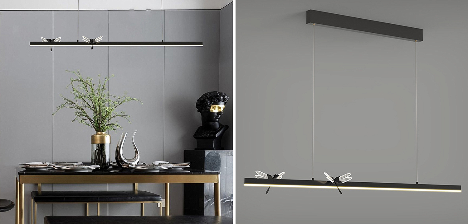 Линейный светильник со стрекозами Dragonfly Linear Chandelier Black Линейный светильник со стрекозами Dragonfly Linear Chandelier Black - Loft-Concept в Тюмени