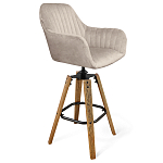 Барный стул со спинкой и подлокотниками на 4-х коричневых деревянных ножках Бежевый Велюр Ava Charm варинант исполнения - 1 | Loft Concept в Тюмени