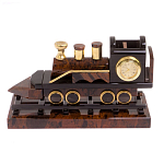Часы настольные в виде паровоза из натурального камня Обсидиан Train Stone Clock варинант исполнения - 4 | Loft Concept в Тюмени