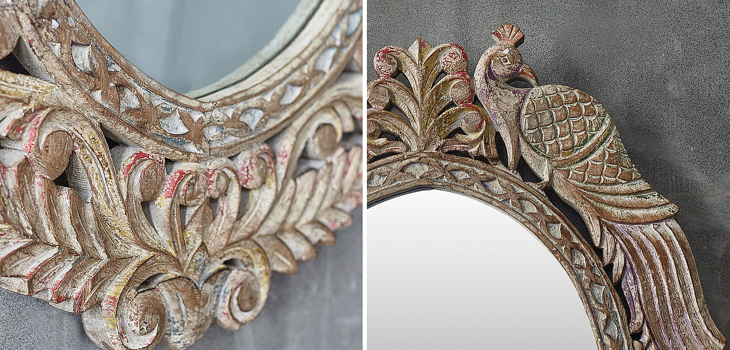 Зеркало в резной раме Viaan Grey Mango Carved Mirror Зеркало в резной раме Viaan Grey Mango Carved Mirror - Loft-Concept в Тюмени