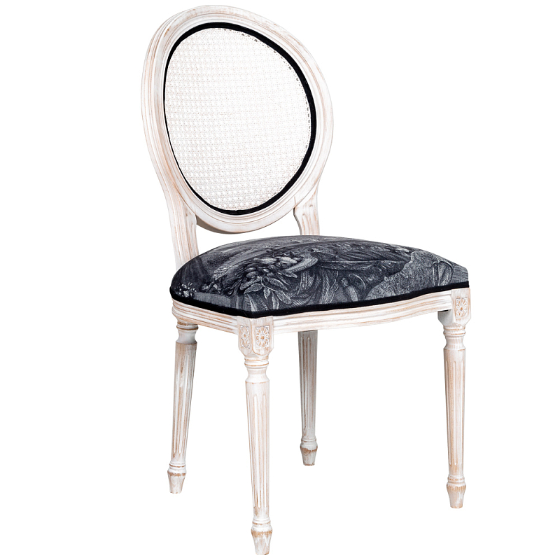 Стул с ротанговой спинкой Palace Gardens Stool Черно-белый Белый винтажная патина   в Тюмени | Loft Concept 