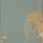 Обои ручная роспись в стиле Арт-деко Whistler Peacocks Golden colourway on Blue Grey dyed silk варинант исполнения - 1 | Loft Concept в Тюмени