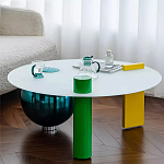 Дизайнерский журнальный стол с круглой белой столешницей на 3-х геометрических ножках Tajefox варинант исполнения - 3 | Loft Concept в Тюмени