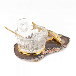 Икорница с ложкой с декором "Кадушка" с гравировкой на подставке из натурального камня Агат Decorative Cavair Dishes варинант исполнения - 3 | Loft Concept в Тюмени