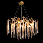 Люстра подвесная золотого цвета с разветвленными ветвями и прозрачными стеклянными подвесками Droplet Chandelier варинант исполнения - 3 | Loft Concept в Тюмени