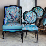 Стул из массива бука бирюзовый с изображением птиц в саду Turquoise Chinoiserie Blue Bird Chair варинант исполнения - 6 | Loft Concept в Тюмени