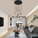 Люстра каскадная с черным круглым основанием 27 подвесов Celestial Waltz варинант исполнения - 5 | Loft Concept в Тюмени