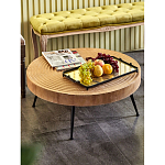 Журнальный столик с круглой фактурной столешницей из натурального дерева Vortex варинант исполнения - 6 | Loft Concept в Тюмени