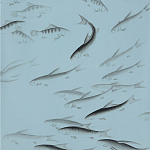 Обои ручная роспись Fishes Original colourway on Duck Egg dyed silk варинант исполнения - 2 | Loft Concept в Тюмени