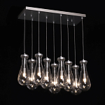 Люстра с 9-ю прозрачными плафонами из стекла в форме капли на прямоугольном потолочном основании цвета хром Lucid Rain  варинант исполнения - 3 | Loft Concept в Тюмени