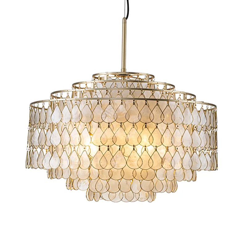 Люстра многоярусная с декором из натуральной морской ракушки Iridescent Light Золотой Перламутровый в Тюмени | Loft Concept 