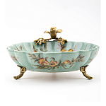 Блюдо из голубого фарфора с бронзовой птичкой Blue Garden варинант исполнения - 3 | Loft Concept в Тюмени