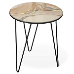 Стол журнальный с круглой столешницей из стекла на 3-х черных ножках Beige Marble варинант исполнения - 1 | Loft Concept в Тюмени