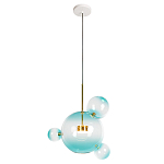 Подвесной светильник с прозрачными бирюзовыми стеклянными шарами и золотыми деталями Диаметр 43 Giopato & Coombes варинант исполнения - 1 | Loft Concept в Тюмени