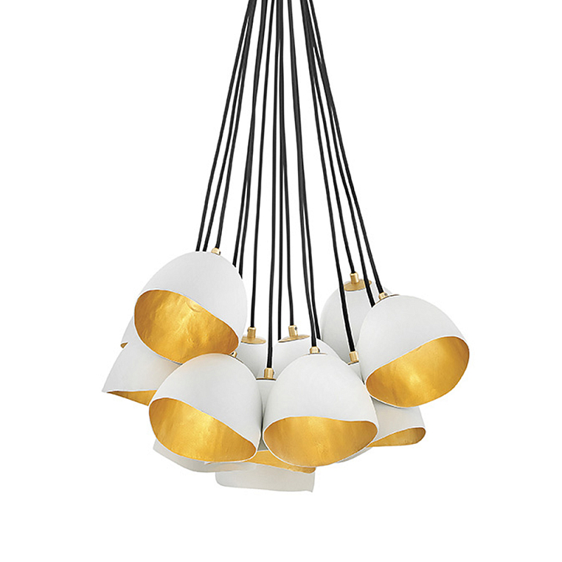 Люстра с 15-ю белыми  плафонами с золотой внутренней поверхностью Hinkley Белый Золотой Черный в Тюмени | Loft Concept 