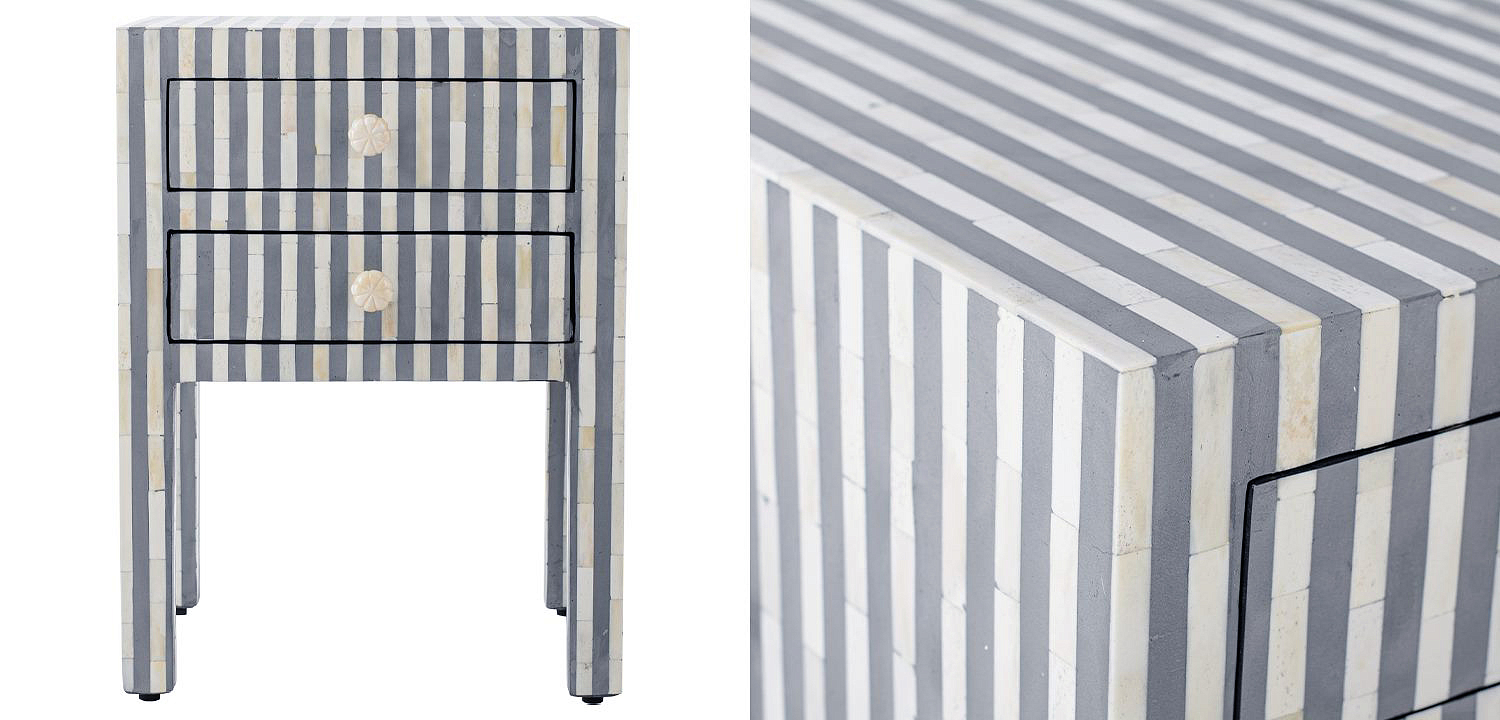 Тумбочка Indian striped Bone Inlay nightstand Тумбочка Indian striped Bone Inlay nightstand - Loft-Concept в Тюмени