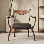 Стул деревянный с мягким сиденьем из коричневой натуральной кожи Moon Walnut Furniture варинант исполнения - 12 | Loft Concept в Тюмени