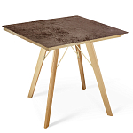 Стол обеденный с коричневой квадратной столешницей из керамики на четырех деревянных ножках Brown Ceramics варинант исполнения - 1 | Loft Concept в Тюмени