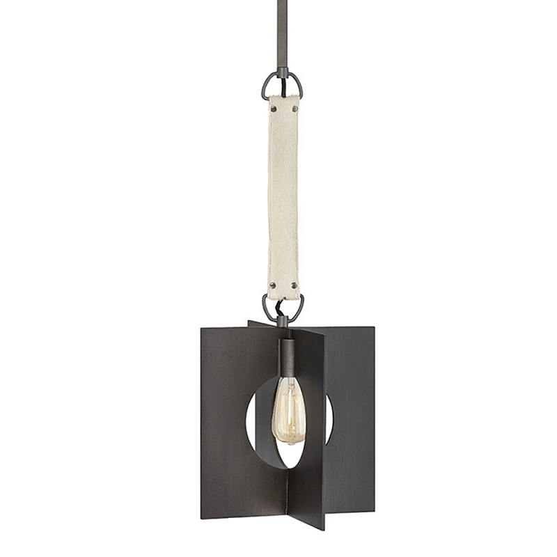 Подвесной светильник с графитовым плафоном и ремнем из натуральной воловьей кожи в индустриальном стиле Hinkley Графит Молочный в Тюмени | Loft Concept 