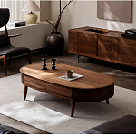 Кофейный стол овальный из дерева с 2-мя ящиками Coffee Walnut Table варинант исполнения - 1 | Loft Concept в Тюмени