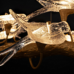 Люстра подвесная линейная с прозрачными стеклянными птичками на ветвях Serip Voa варинант исполнения - 11 | Loft Concept в Тюмени