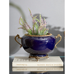 Чаша темно-синяя фарфоровая с бронзовыми ручками и ажурным ободком Eden Garden варинант исполнения - 2 | Loft Concept в Тюмени