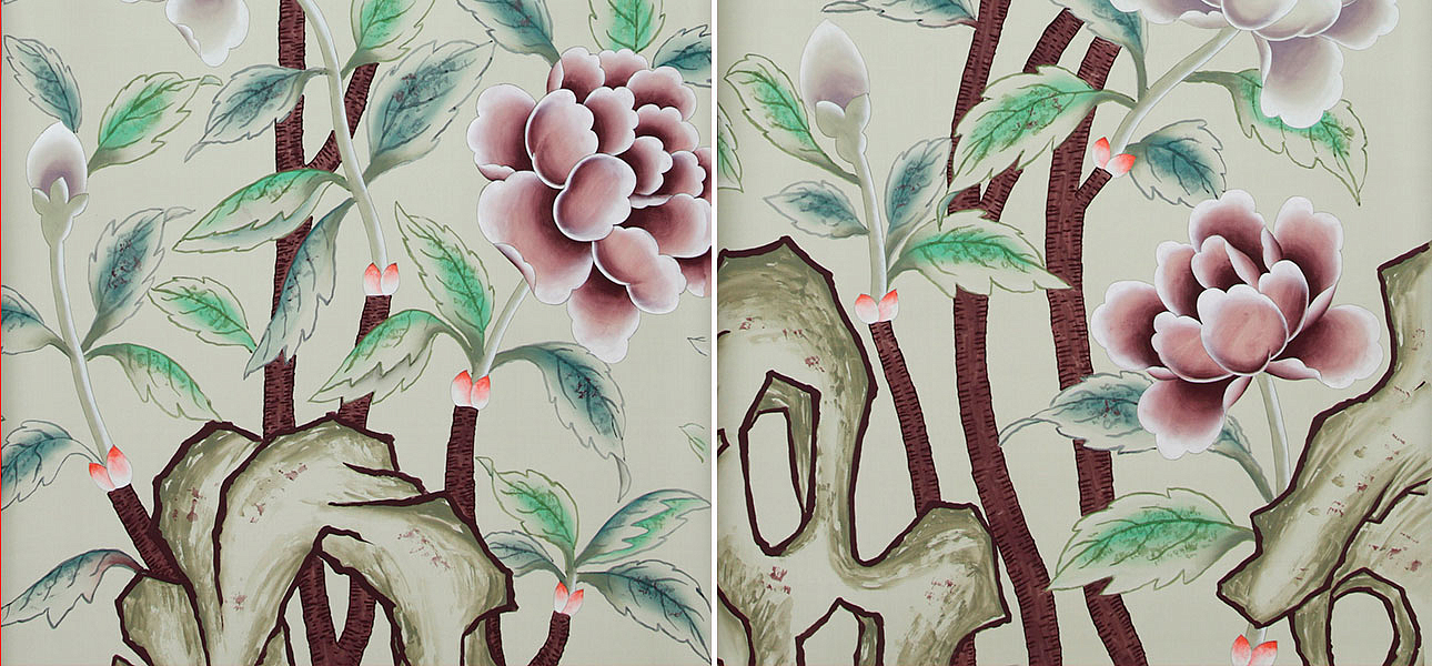 Обои ручная роспись Korean Peony Special Colourway on Icefield dyed silk Обои ручная роспись Korean Peony Special Colourway on Icefield dyed silk - Loft-Concept в Тюмени