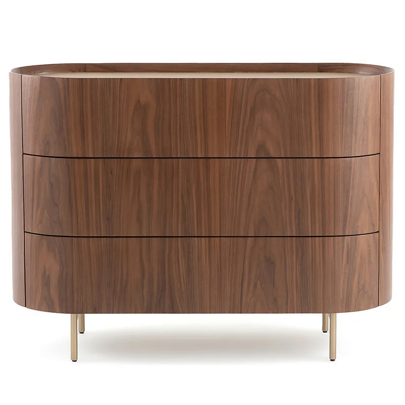 Комод округлой формы с тремя ящиками Walnut and Leather Коричневый Латунь Бежевый Комод округлой формы с тремя ящиками Walnut and Leather Коричневый Латунь Бежевый в Тюмени | Loft Concept
