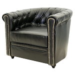 Кресло кожаное с мягкими подлокотниками на 4-х деревянных ножках Logan Leather Armchair black 2 варинант исполнения - 1 | Loft Concept в Тюмени