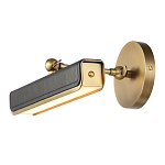 Светильник для картин цвет винтажная латунь с прямоугольным плафоном из кожи черного цвета Alora варинант исполнения - 4 | Loft Concept в Тюмени