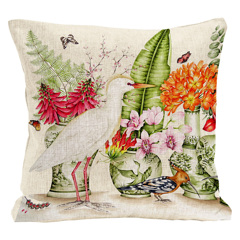 Декоративная подушка White Heron and Hoopoe Pillow Мульти Бежевый Декоративная подушка White Heron and Hoopoe Pillow Мульти Бежевый в Тюмени | Loft Concept