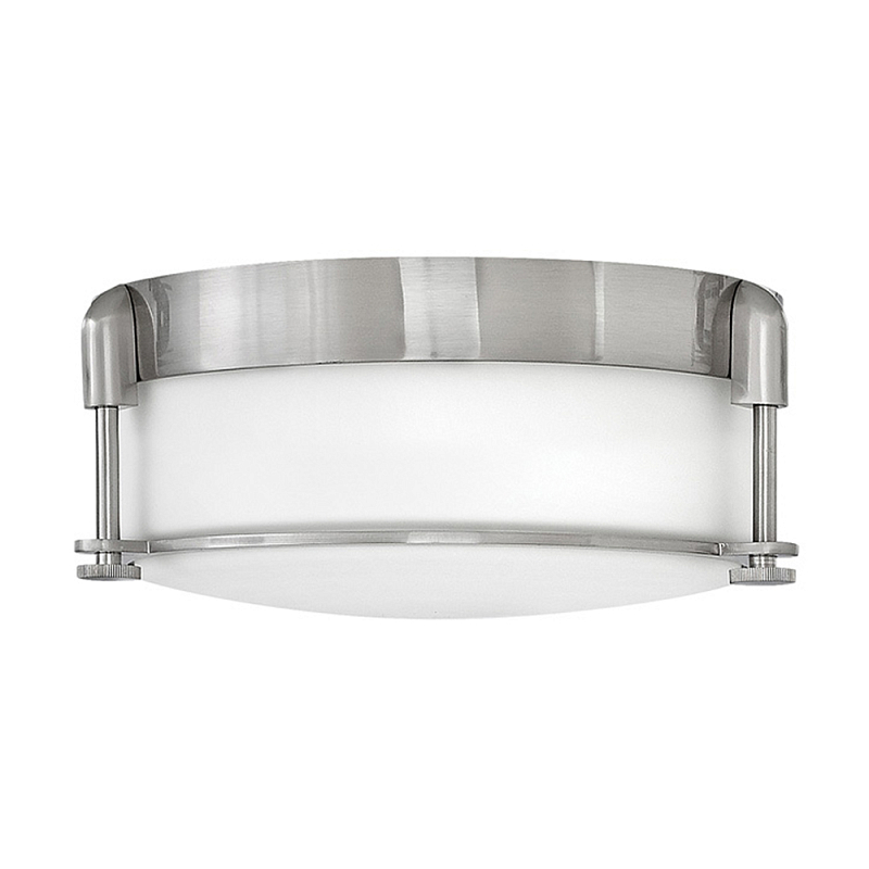 Потолочный светильник для ванных комнат цвета никель с плафоном из опалового стекла и декоративными держателями Hinkley Никель Белый в Тюмени | Loft Concept 