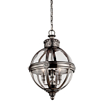 Подвесной светильник с прозрачным стеклянным плафоном в форме шара цвета никеля в индустриальном стиле на цепи 3 лампы Feiss варинант исполнения - 1 | Loft Concept в Тюмени