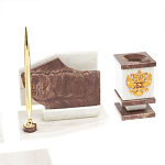 Настольный письменный набор из мрамора и лемезита с гербом и флагом России Marble Accessory варинант исполнения - 5 | Loft Concept в Тюмени