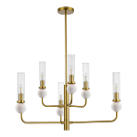 Люстра с 6-ю плафонами в форме стеклянных трубок и мраморных декоративных элементов Montreal варинант исполнения - 3 | Loft Concept в Тюмени