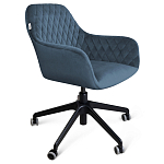 Стул с мягкой синей обивкой из велюра и подъемно-поворотным механизмом на черных колесиках Harper Blue варинант исполнения - 1 | Loft Concept в Тюмени