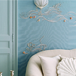 Обои с вышивкой ручной работы Amami Waves Moonbeam colourway on silk moire варинант исполнения - 2 | Loft Concept в Тюмени