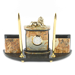 Настольный письменный набор из камня офиокальцит и бронзы с декором в виде льва Successful Leader варинант исполнения - 1 | Loft Concept в Тюмени