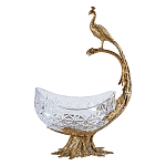 Чаша из прозрачного стекла на бронзовой подставке в виде павлина с рельефным хвостом Eden Garden варинант исполнения - 1 | Loft Concept в Тюмени