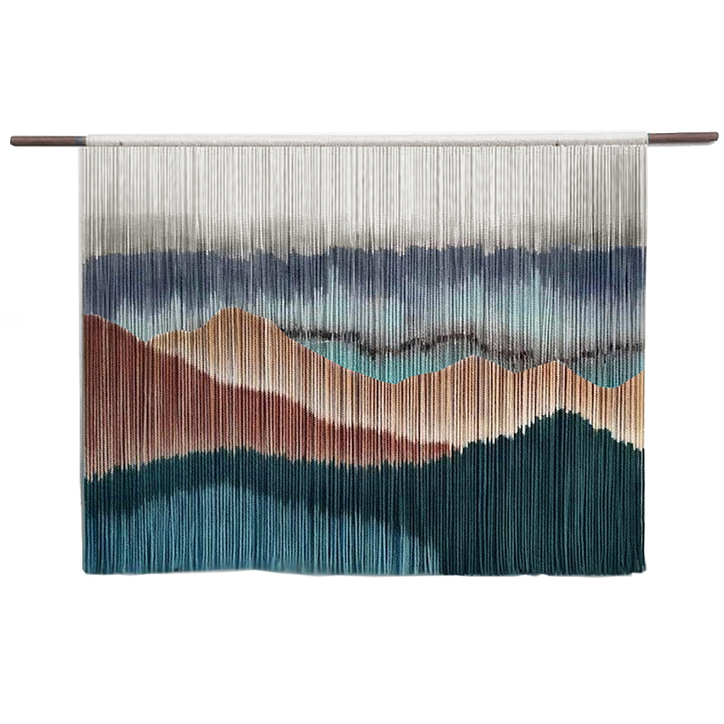 Современное Панно на стену из нитей Mountains at Sunset Горы на Закате  Голубой Белый Коричневый в Тюмени | Loft Concept 