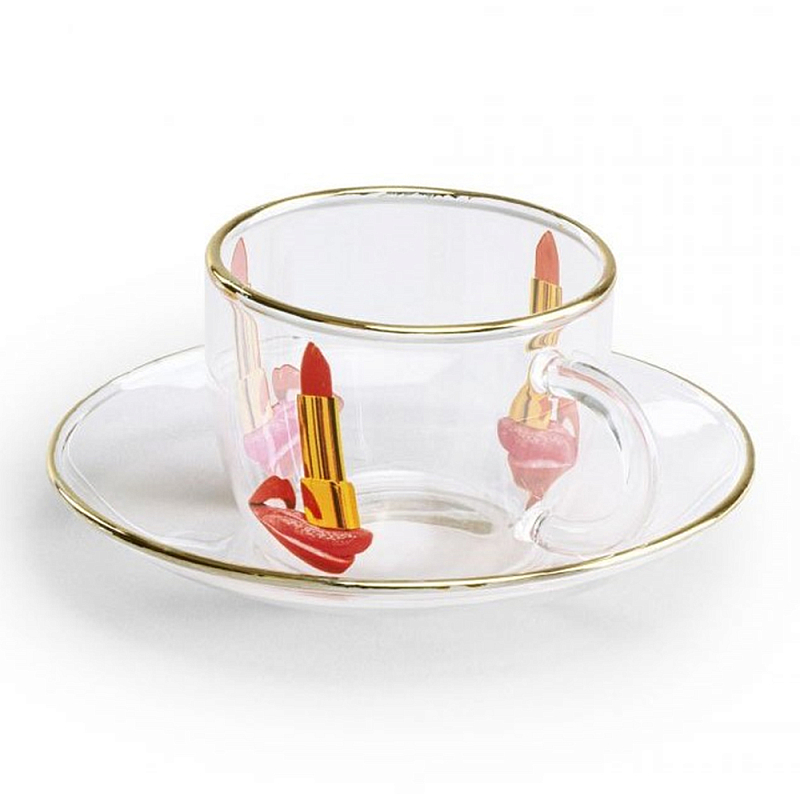 Кофейная пара Seletti Tongue Прозрачный Золотой Красный Кофейная пара Seletti Tongue Прозрачный Золотой Красный в Тюмени | Loft Concept