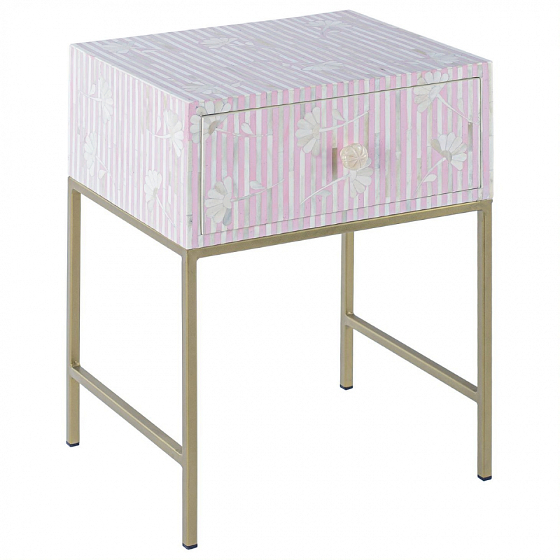 Тумбочка Pink Flower Indian Bone Inlay nightstand Розовый Тумбочка Pink Flower Indian Bone Inlay nightstand Розовый в Тюмени | Loft Concept