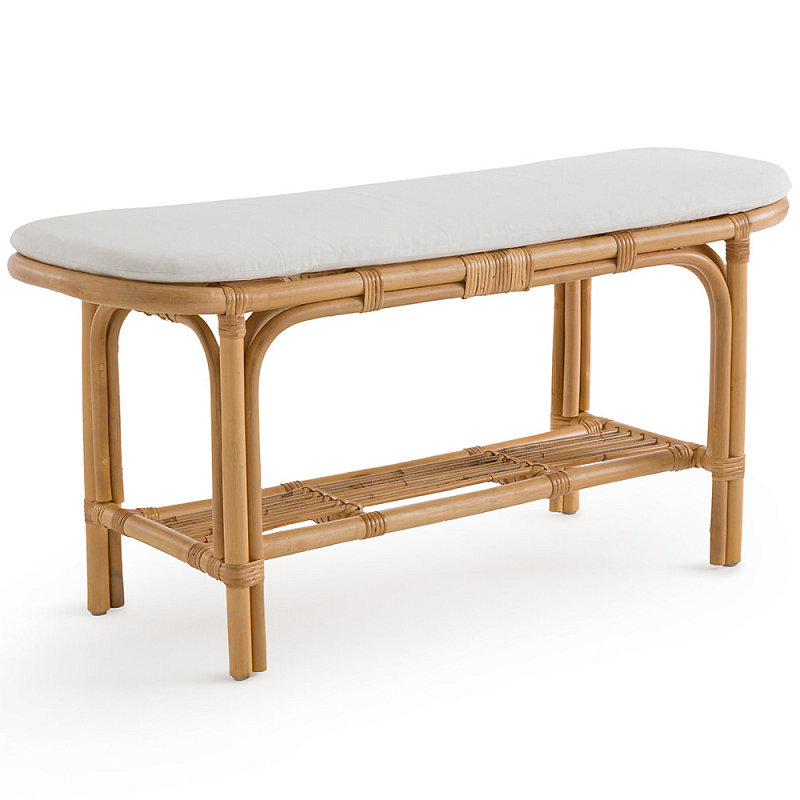 Скамья из ротанга с подушкой Manlio Rattan Bench Бежевый Белый Скамья из ротанга с подушкой Manlio Rattan Bench Бежевый Белый в Тюмени | Loft Concept